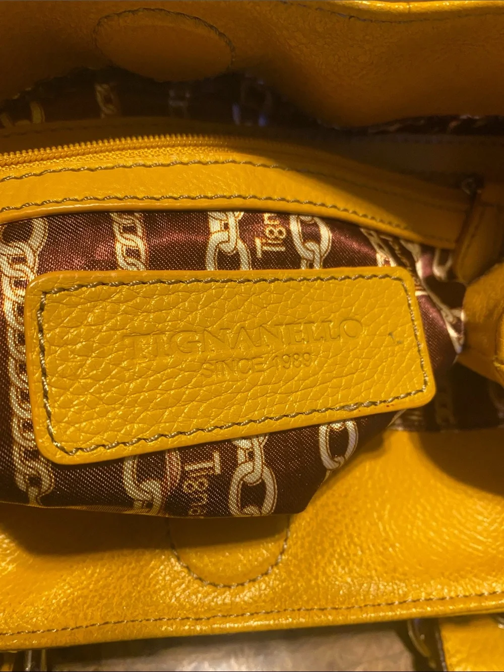 Tignanello Yellow Pebbled Leather Shoulder Bag